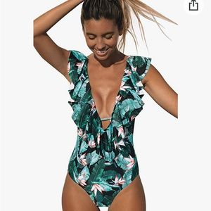 SPORLIKE Women One Piece Swimsuit V-Neck Ruffle Bathing Suit Padded Monokini